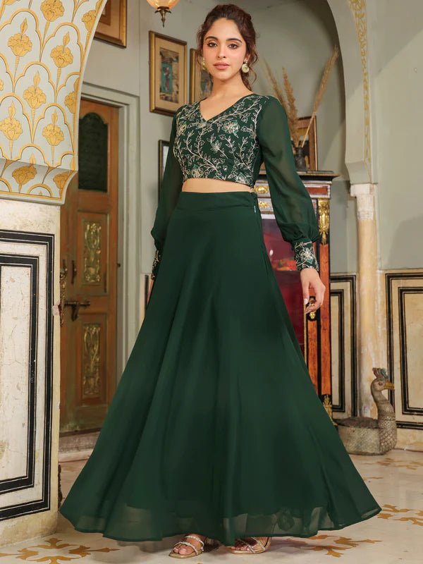 Dark green skirt and top best sale