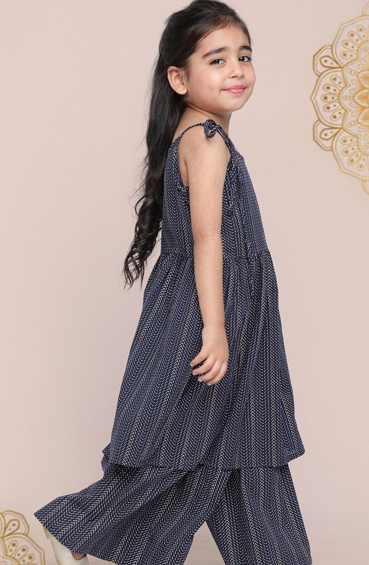 Printed Pleated Kurta with Sharara