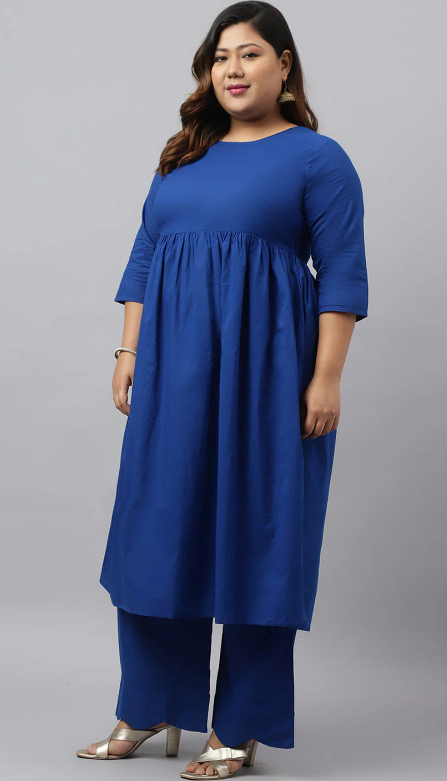 Blue Cotton Solid Kurta with Palazzo and Dupatta