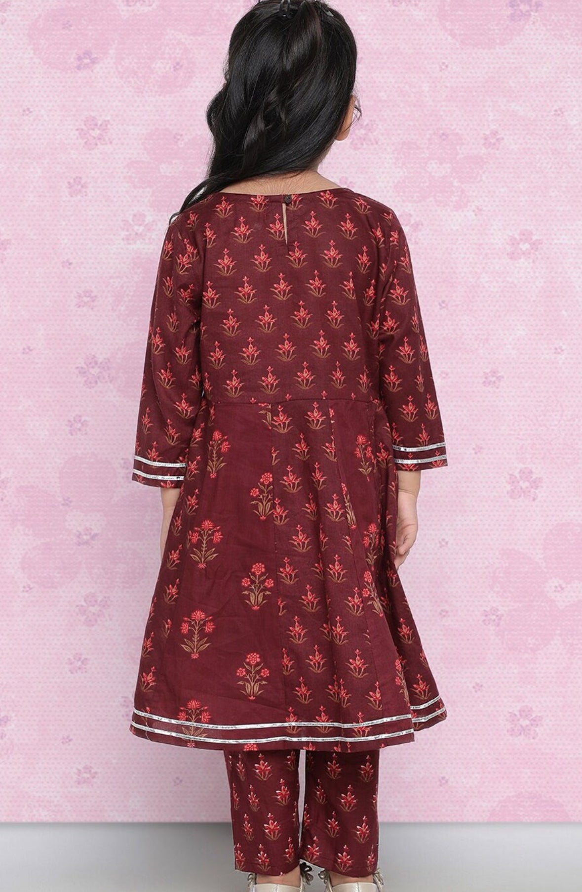 Girls Maroon Ethnic Motifs Printed Regular Kurta With Trousers