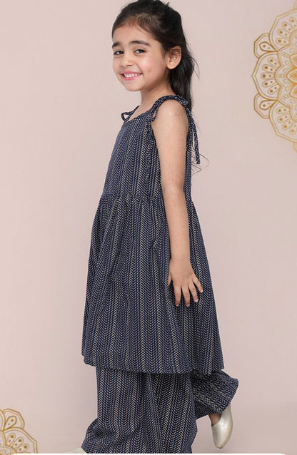 Printed Pleated Kurta with Sharara