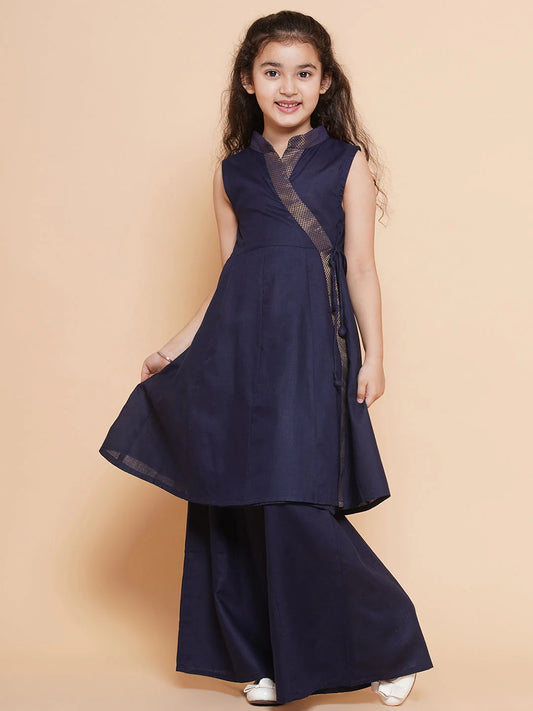 Girls Navy Blue Angrakha Kurta with Palazzos