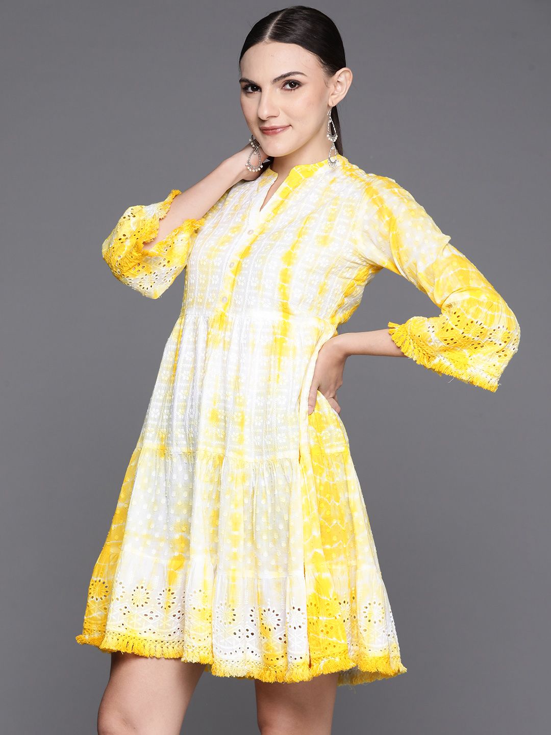 Yellow Dyed A-Line Smart Casual Dress