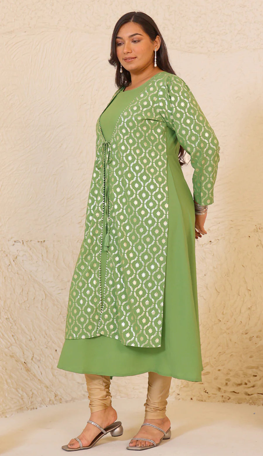 Light Green Crepe Foil Printed A-Line Kurta