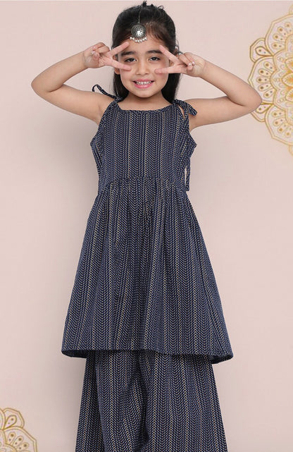 Printed Pleated Kurta with Sharara