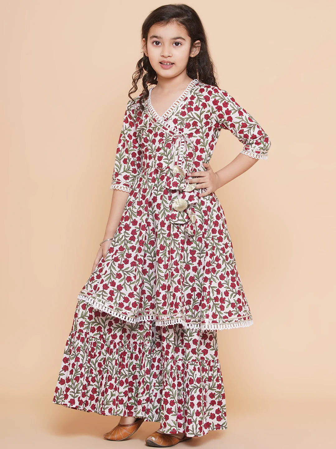 Off White Printed Kurta With Sharara