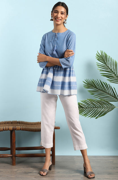 Women's Blue Cotton Striped Empire Top