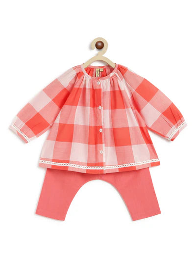 Chirpy Checks Jhabla Set-Red