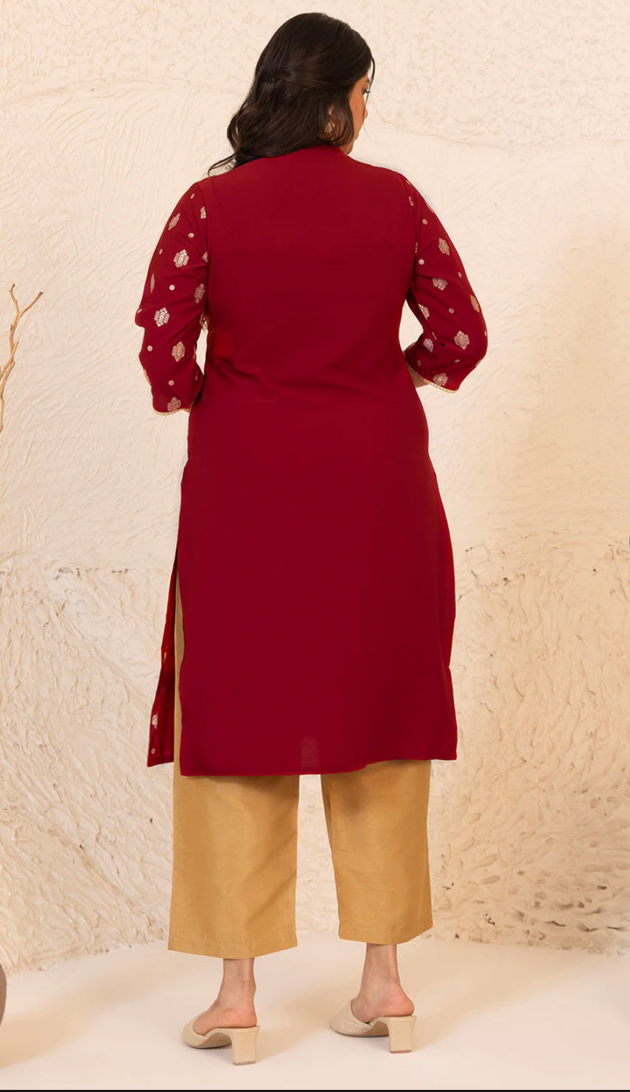 Plus Size Brick Red Crepe Foil Printed Straight kurta