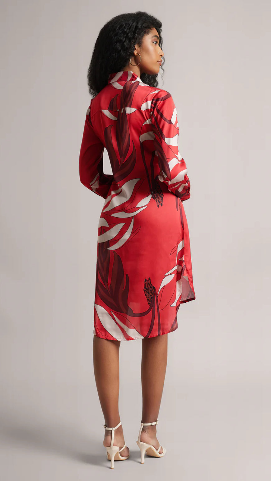 Red Satin Abstract Button Down Dress