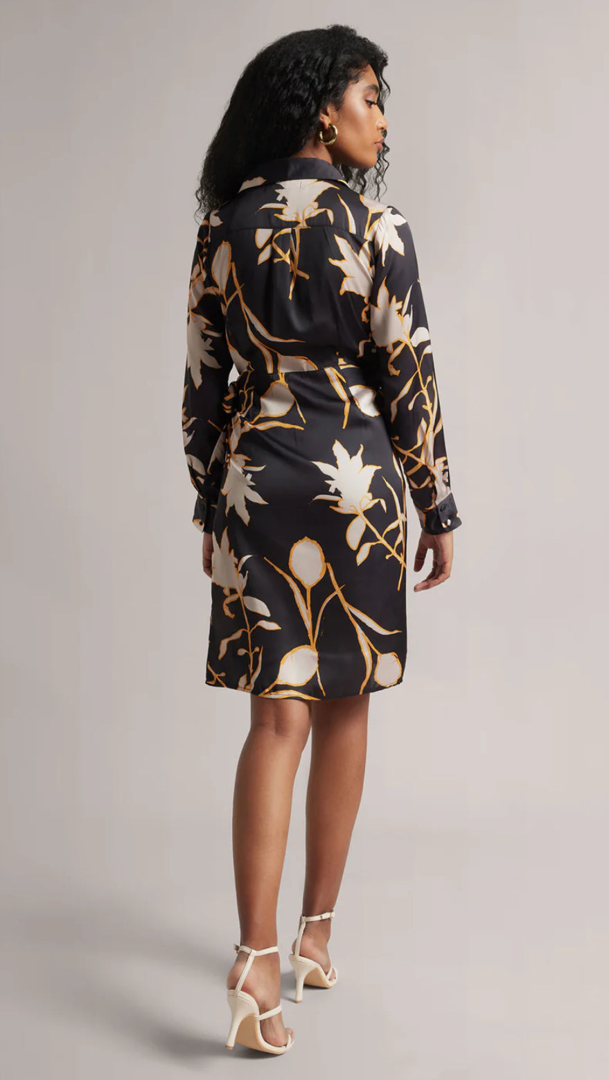 Black Satin Abstract Wrap Dress