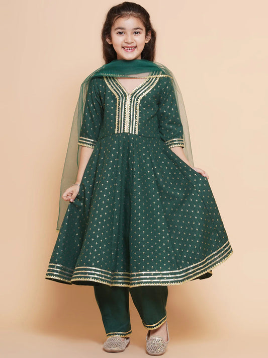 Girls Ethnic Motifs Printed Kurta & Trousers With Dupatta