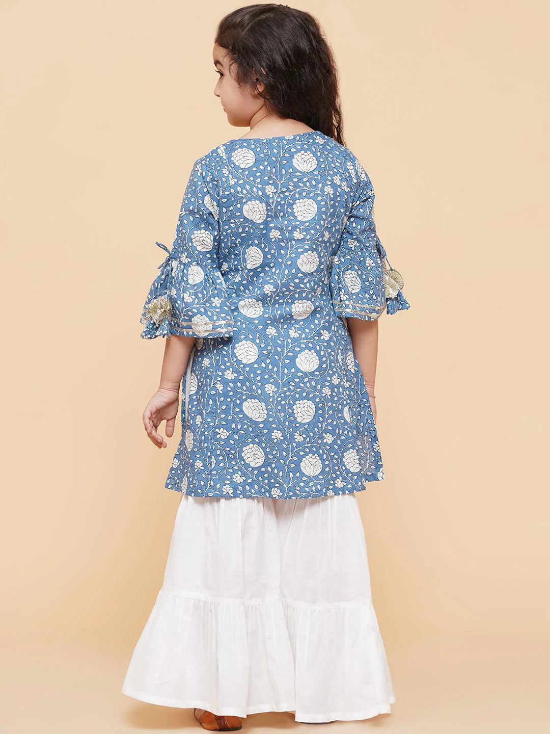 Girls Blue Coloured Printed Kurta With Sharara