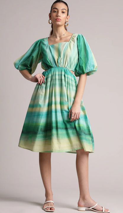 Multicolor Cotton Abstract Fit & Flare Dress