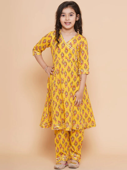 Yellow Printed Kurta With Trousers