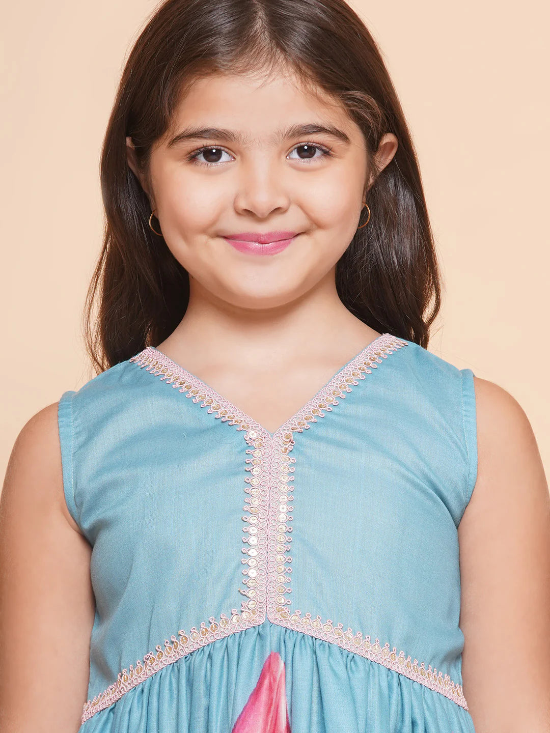 Girls Turquoise Blue Printed Alia Design Kurta & Sharara