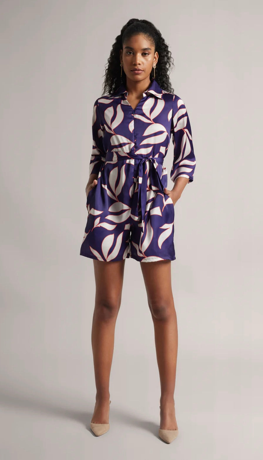 Purple Satin Abstract Jumpsuit