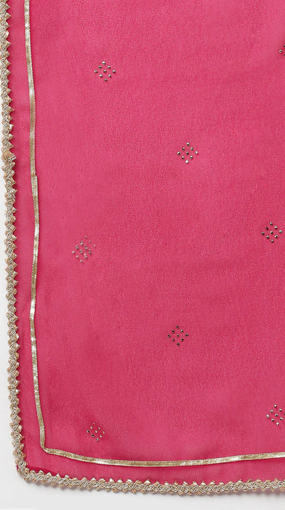 Bright Pink Georgette Foil Print Kurta with Dupatta