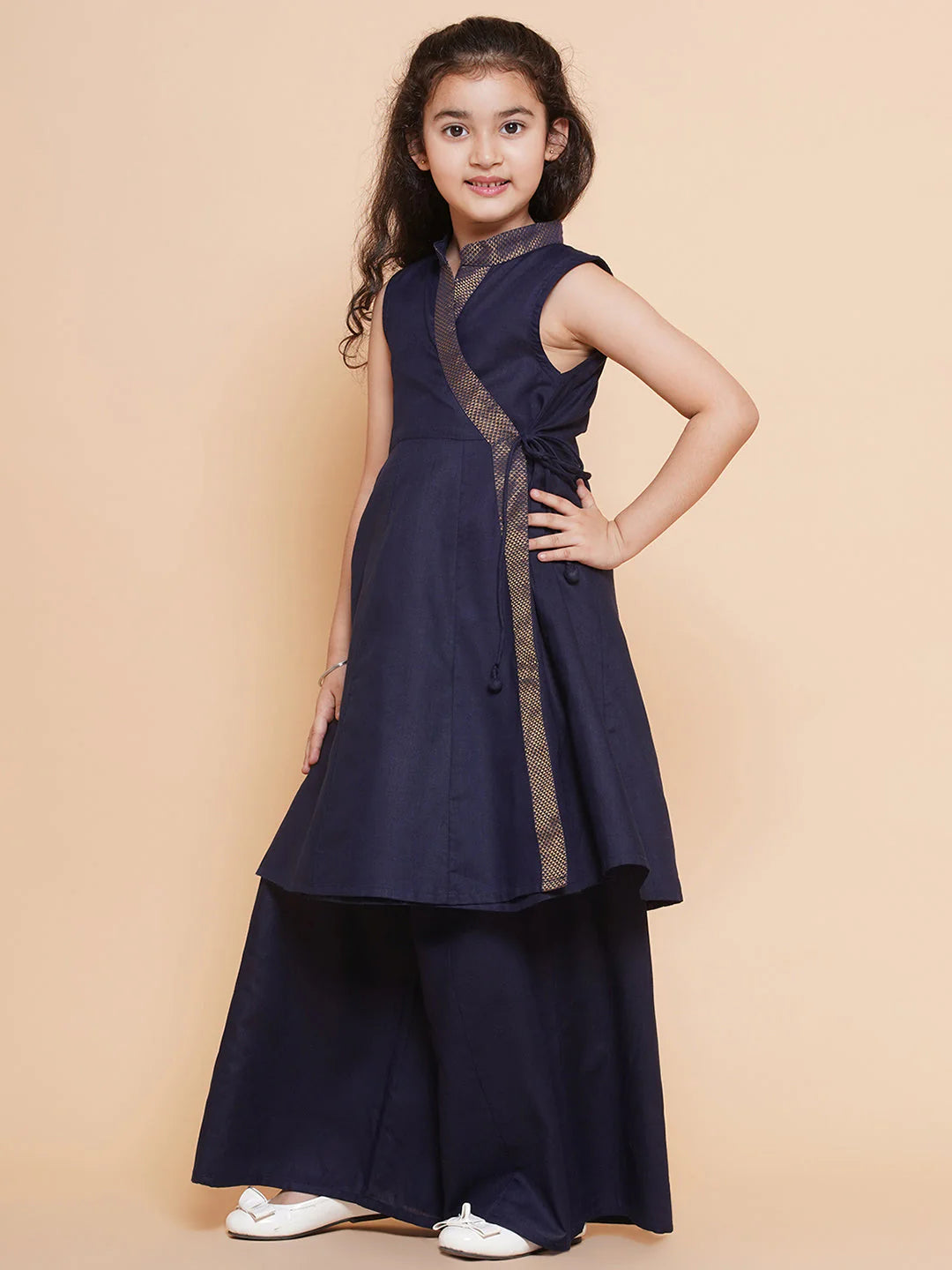 Girls Navy Blue Angrakha Kurta with Palazzos