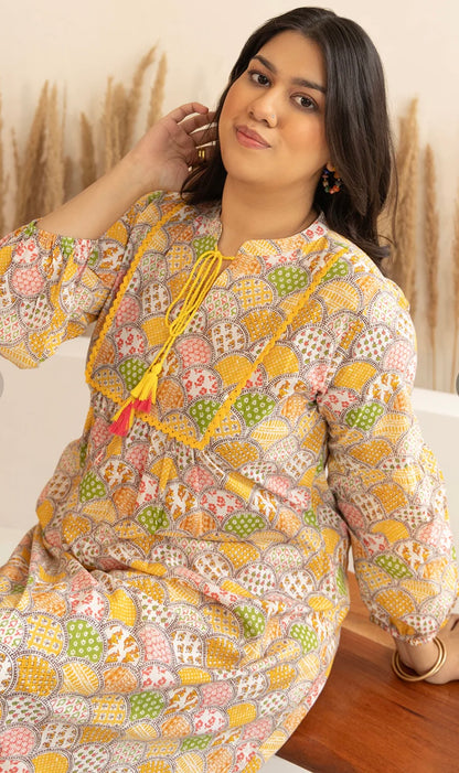 Multicolor Cotton Ethnic Motifs A Line Kurta