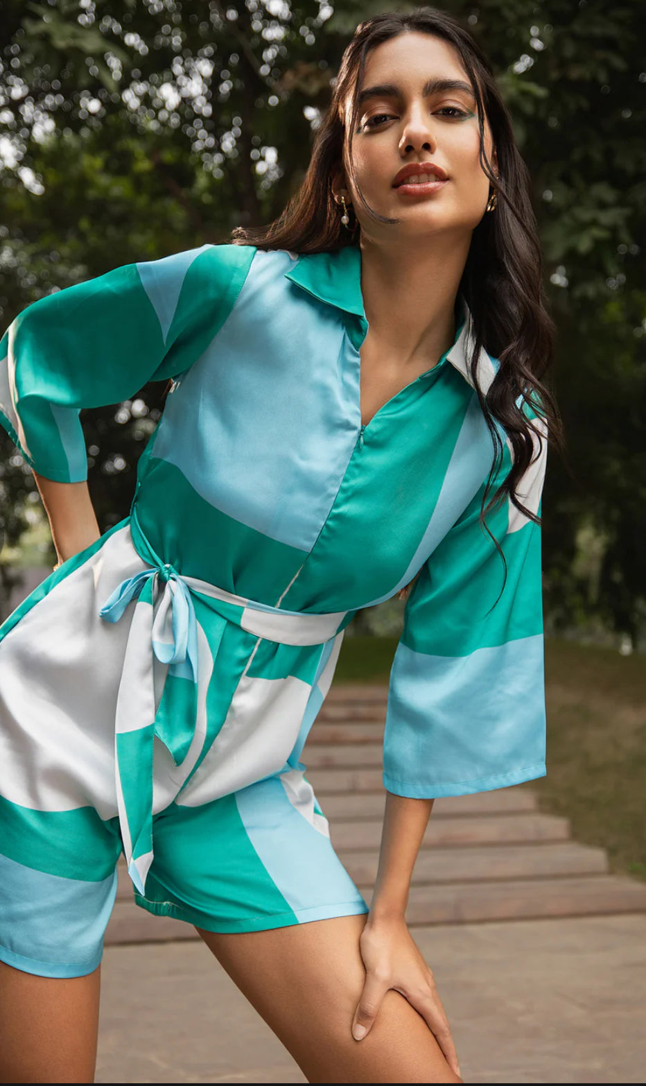 Mint Satin Colourblocked Jumpsuit