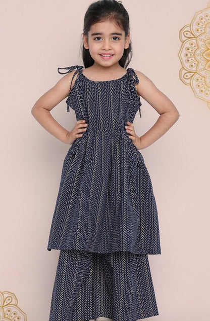 Printed Pleated Kurta with Sharara