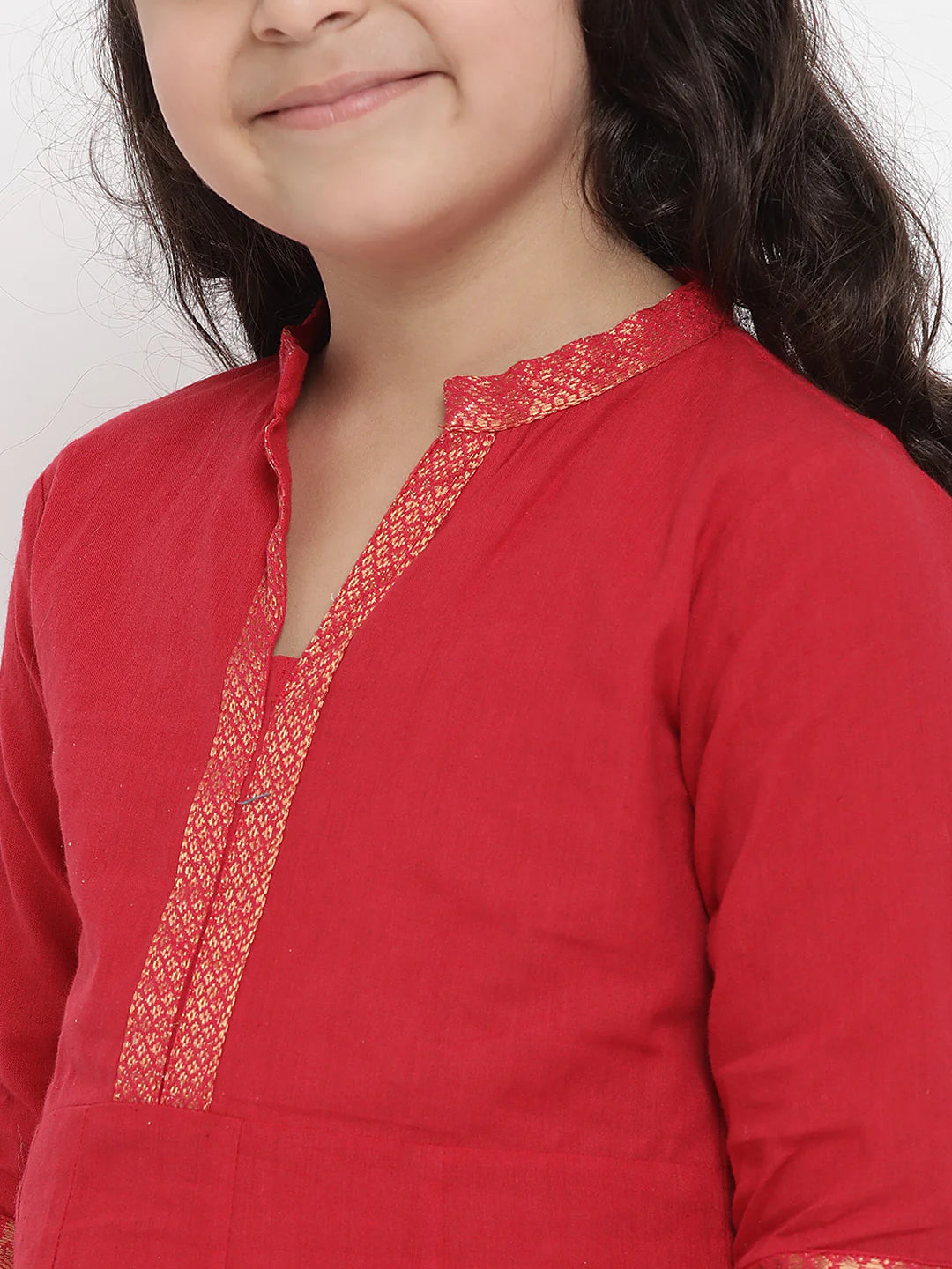 Girls Red Pure Cotton Kurti with Palazzos