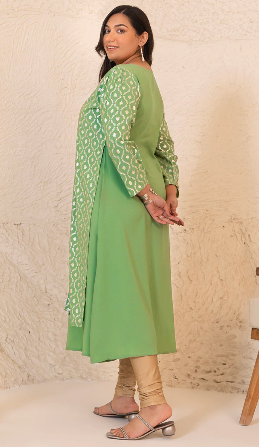 Light Green Crepe Foil Printed A-Line Kurta