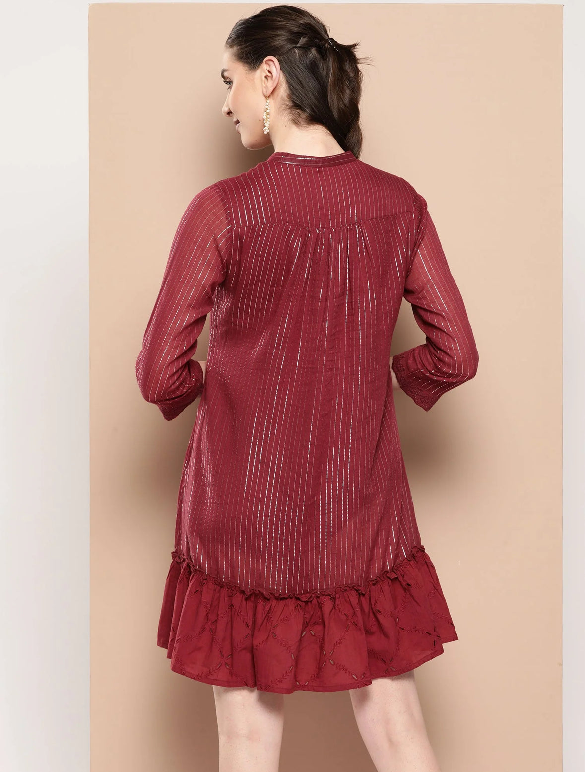 Maroon Embroidered A-line Dresses