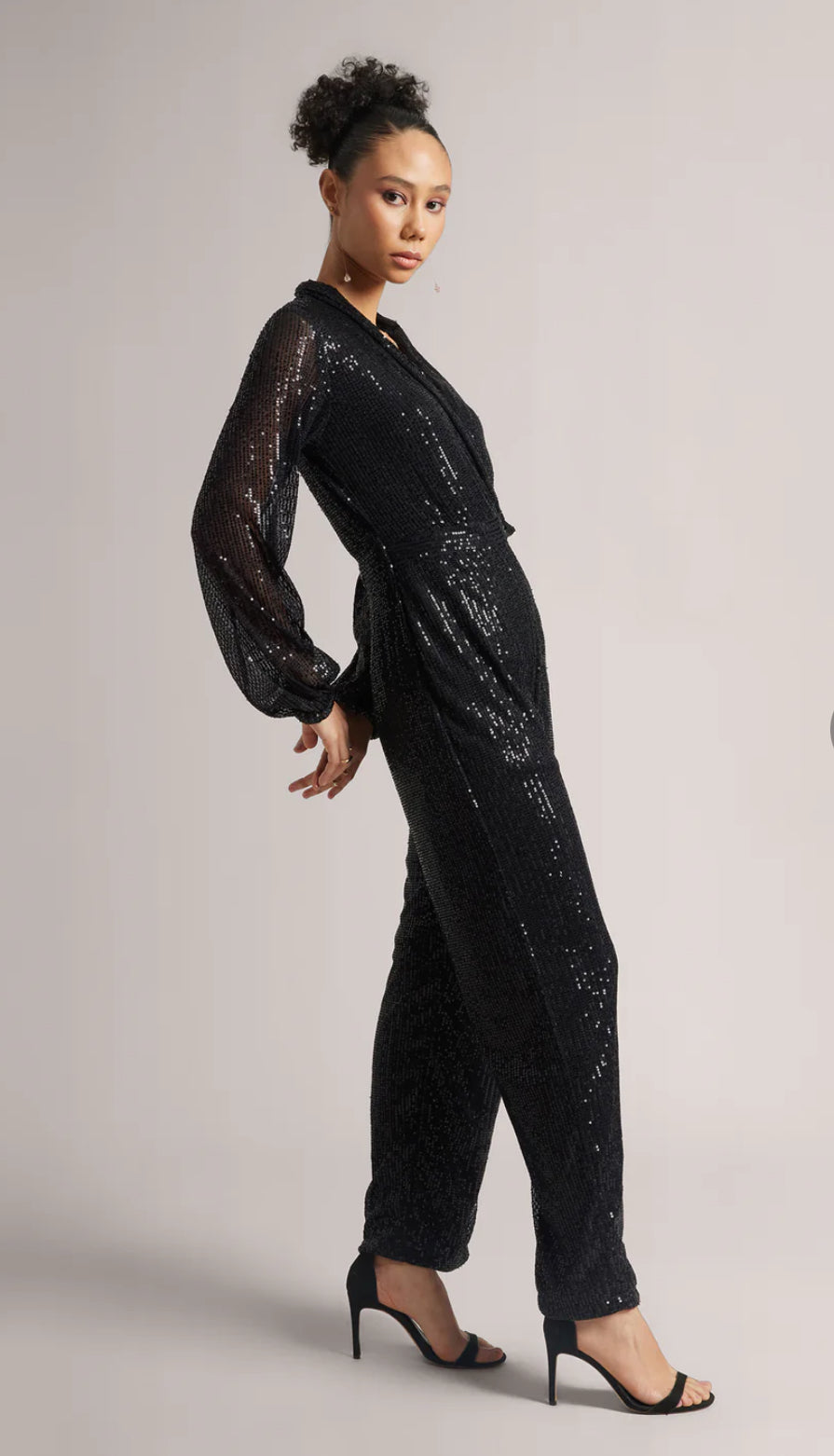 Black Poly Elastane Sequined Regular Jumpsuit