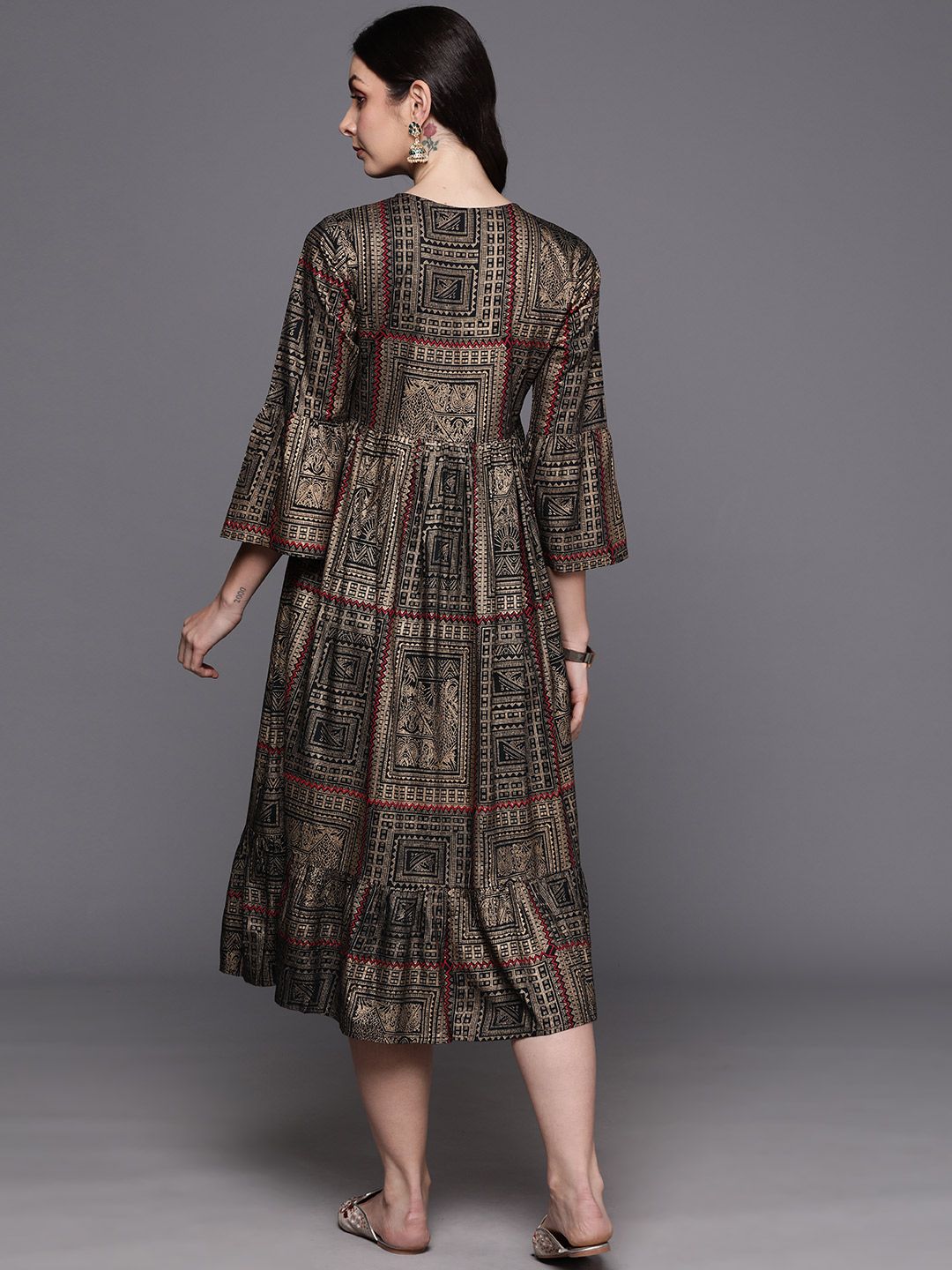 Black Embroidered A-Line Ethnic Dress