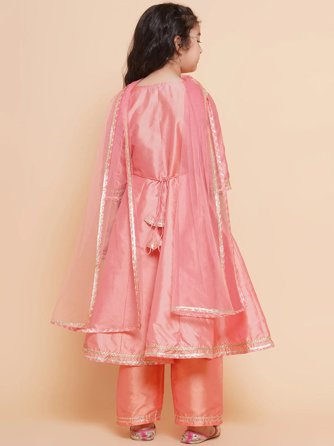 Girls Embroidered Angrakha Kurta with Trousers & Dupatta