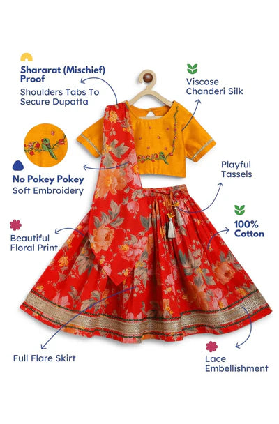 Floral Fun Lehenga Set - Red