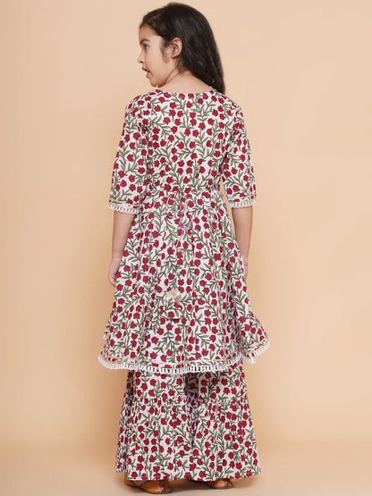 Off White Printed Kurta With Sharara