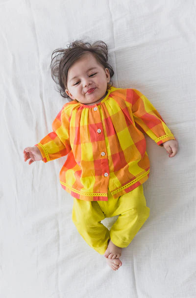 Chirpy Checks Jhabla Set-Yellow