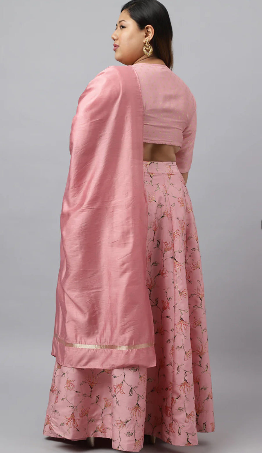 Pink Poly Silk Foil Printed Lehenga Choli Dupatta