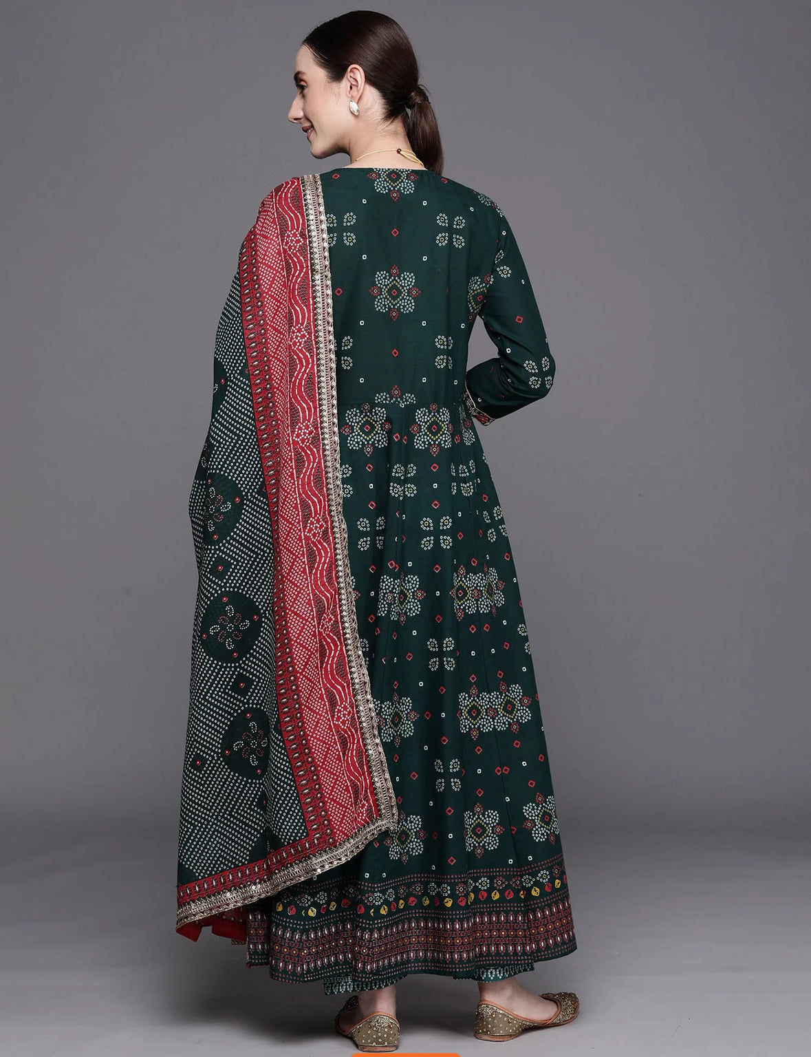 Era Green Printed Anarkali Kurta Trousers With Dupatta Set