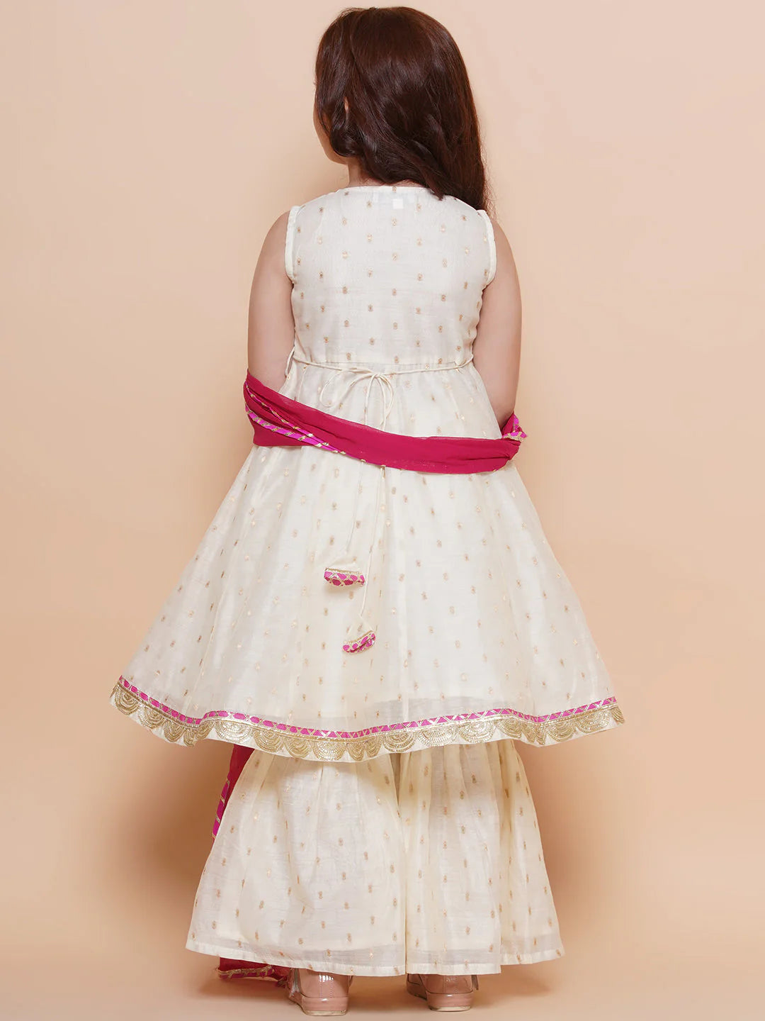 Girls Off white Booti Angrakha Gotta Patti Kurta & Sharara set With Dupatta