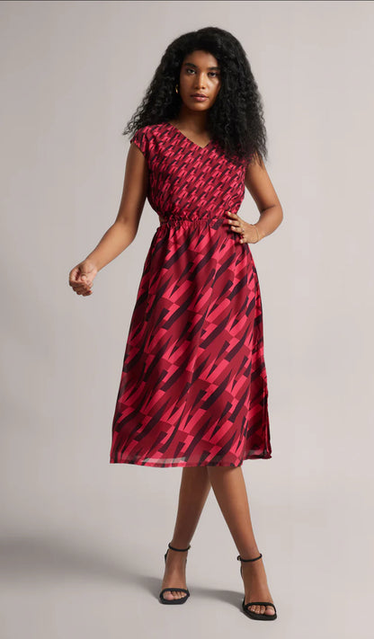 Pink Georgette Geometric Side Cut-Out Dress