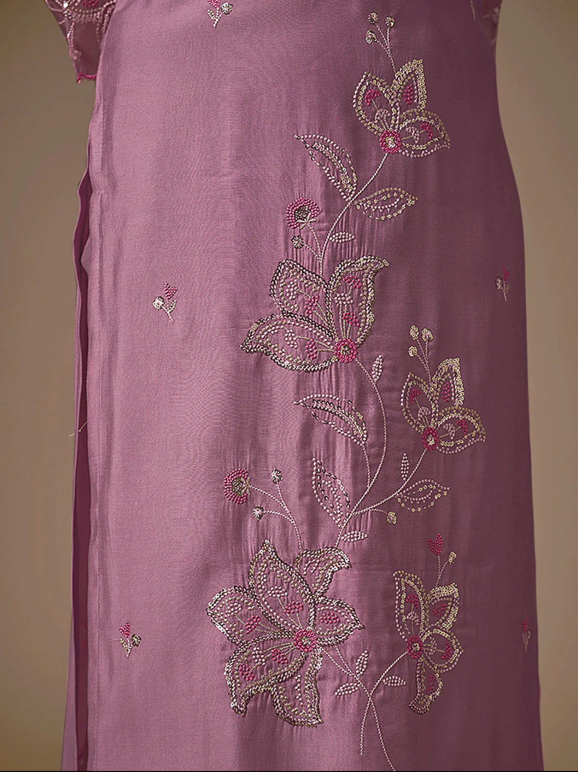 Lavender Embroidered Straight Kurta Trousers With Dupatta Set