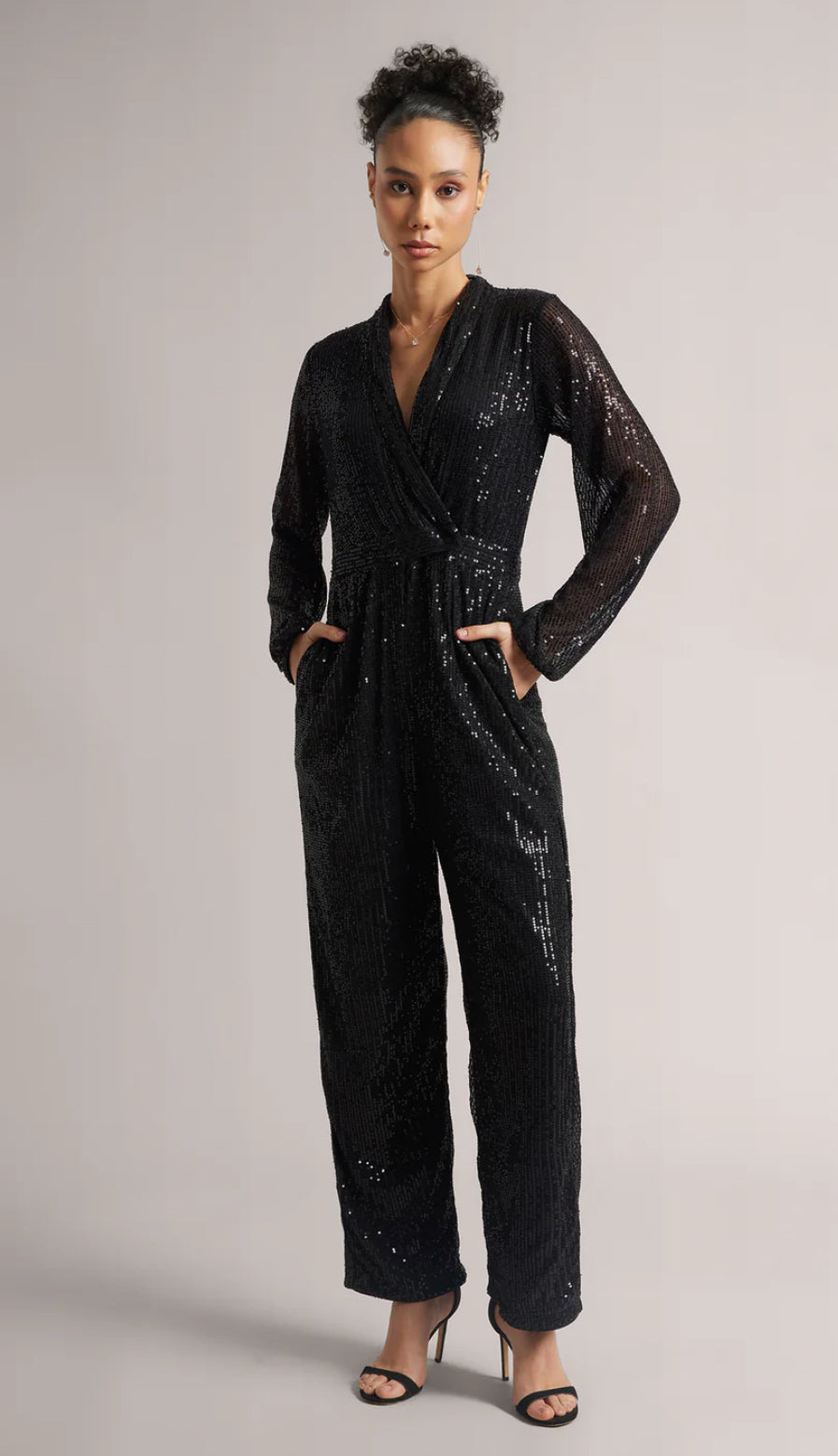 Black Poly Elastane Sequined Regular Jumpsuit