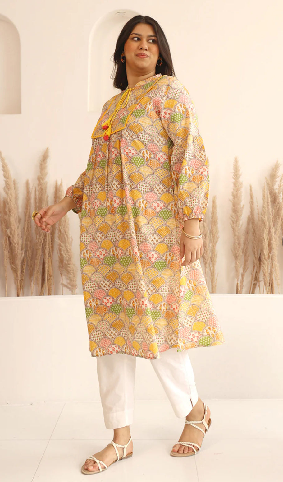 Multicolor Cotton Ethnic Motifs A Line Kurta