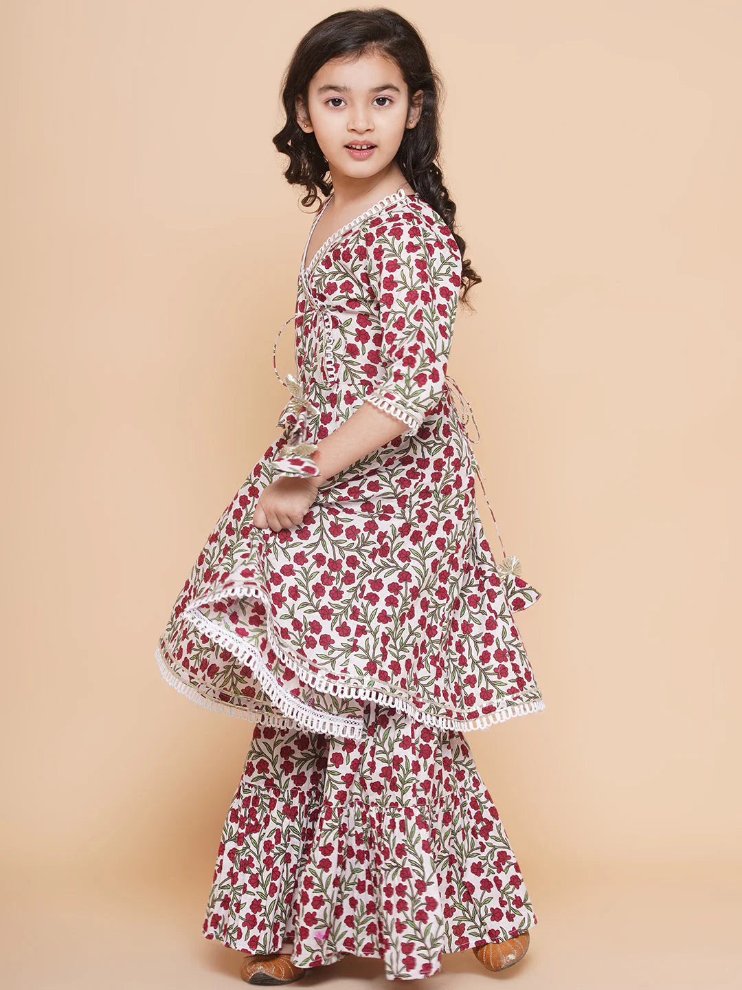 Off White Printed Kurta With Sharara