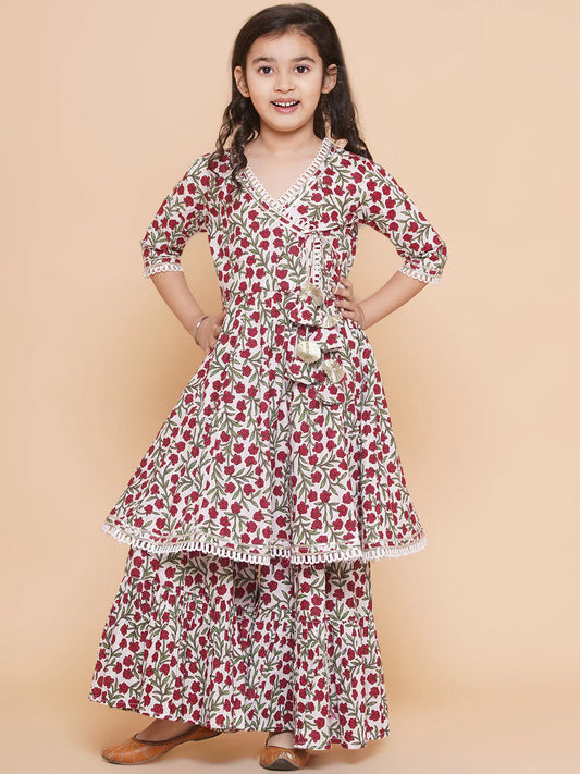 Off White Printed Kurta With Sharara