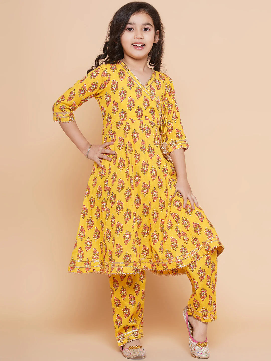 Yellow Printed Kurta With Trousers