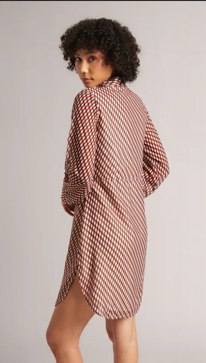 Brown Georgette Geometric Button Down Dress