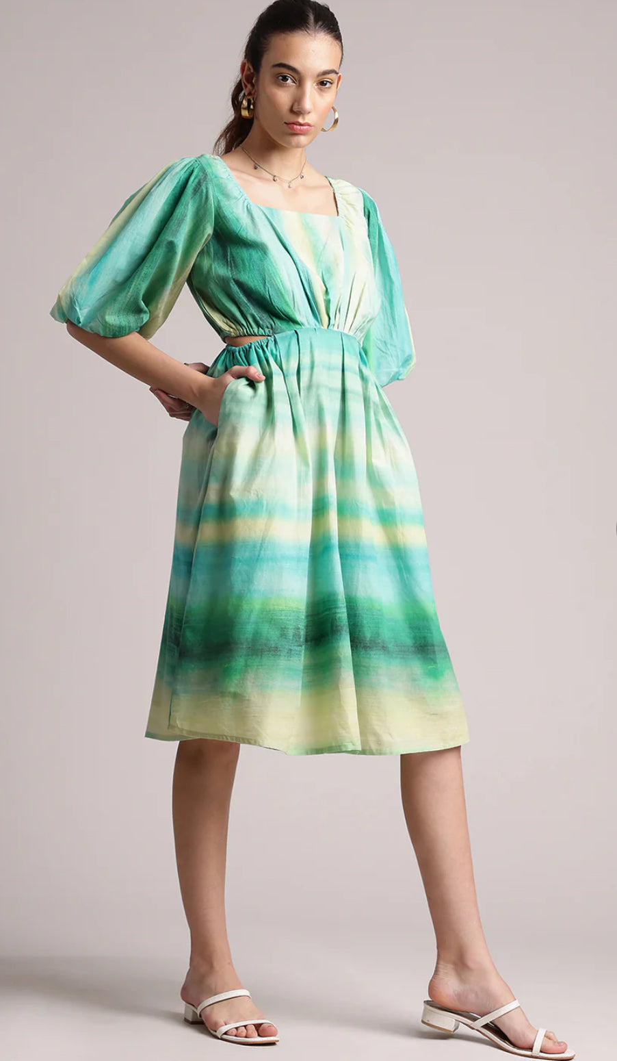 Multicolor Cotton Abstract Fit & Flare Dress