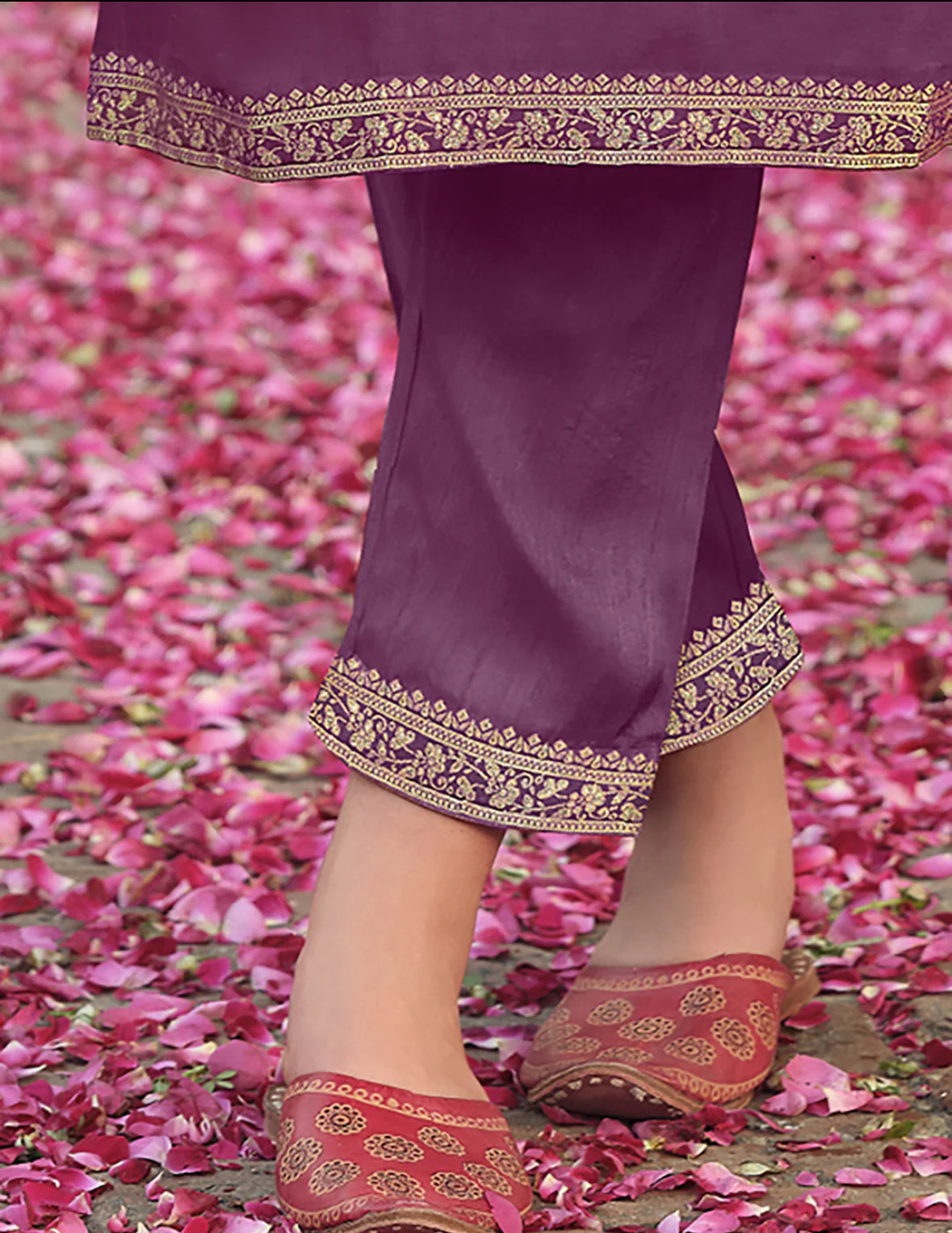 Burgundy Embroidered Straight Kurta Trousers With Dupatta Set