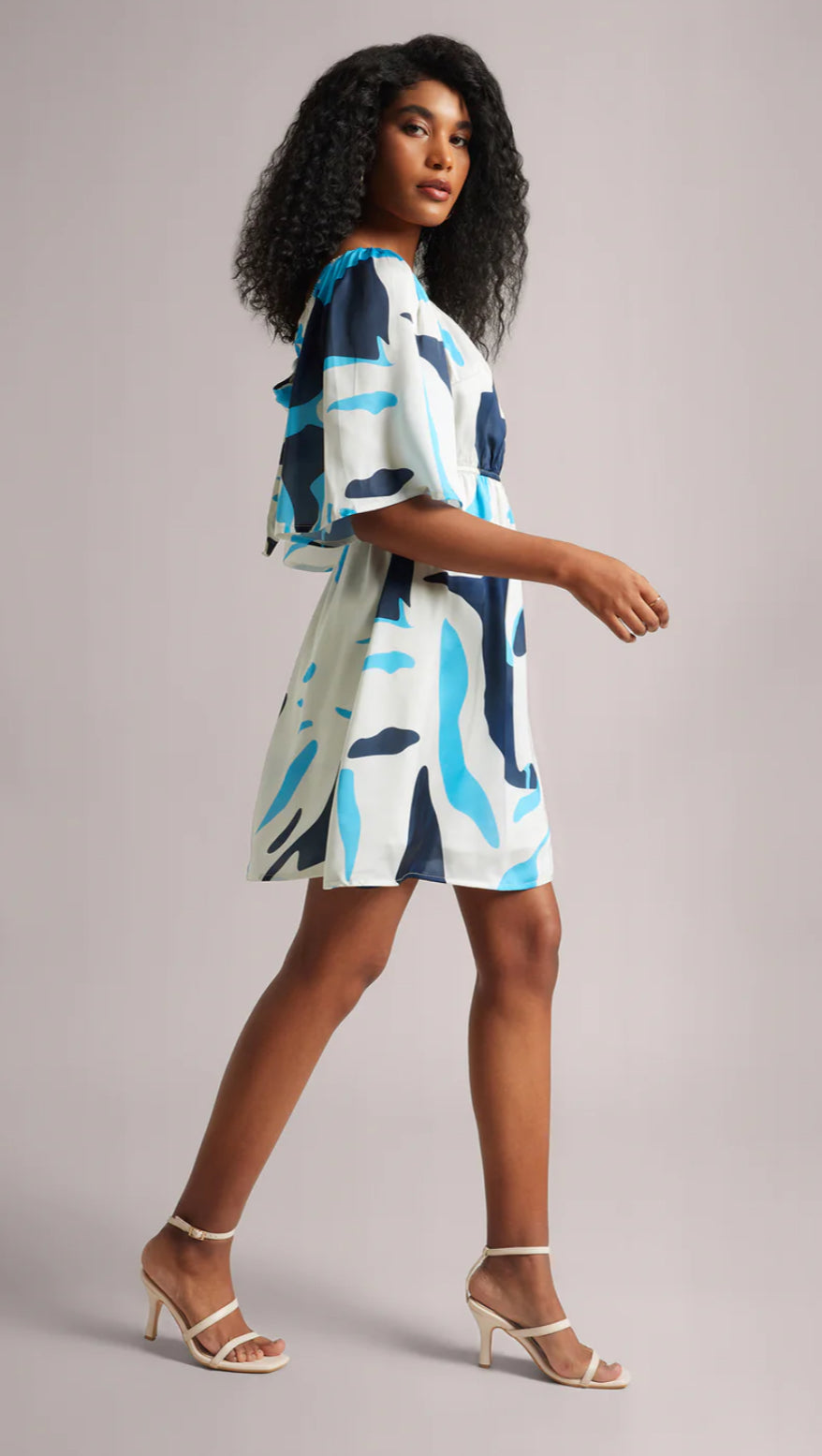 Off White Satin Abstract Back Cut-Out Dress