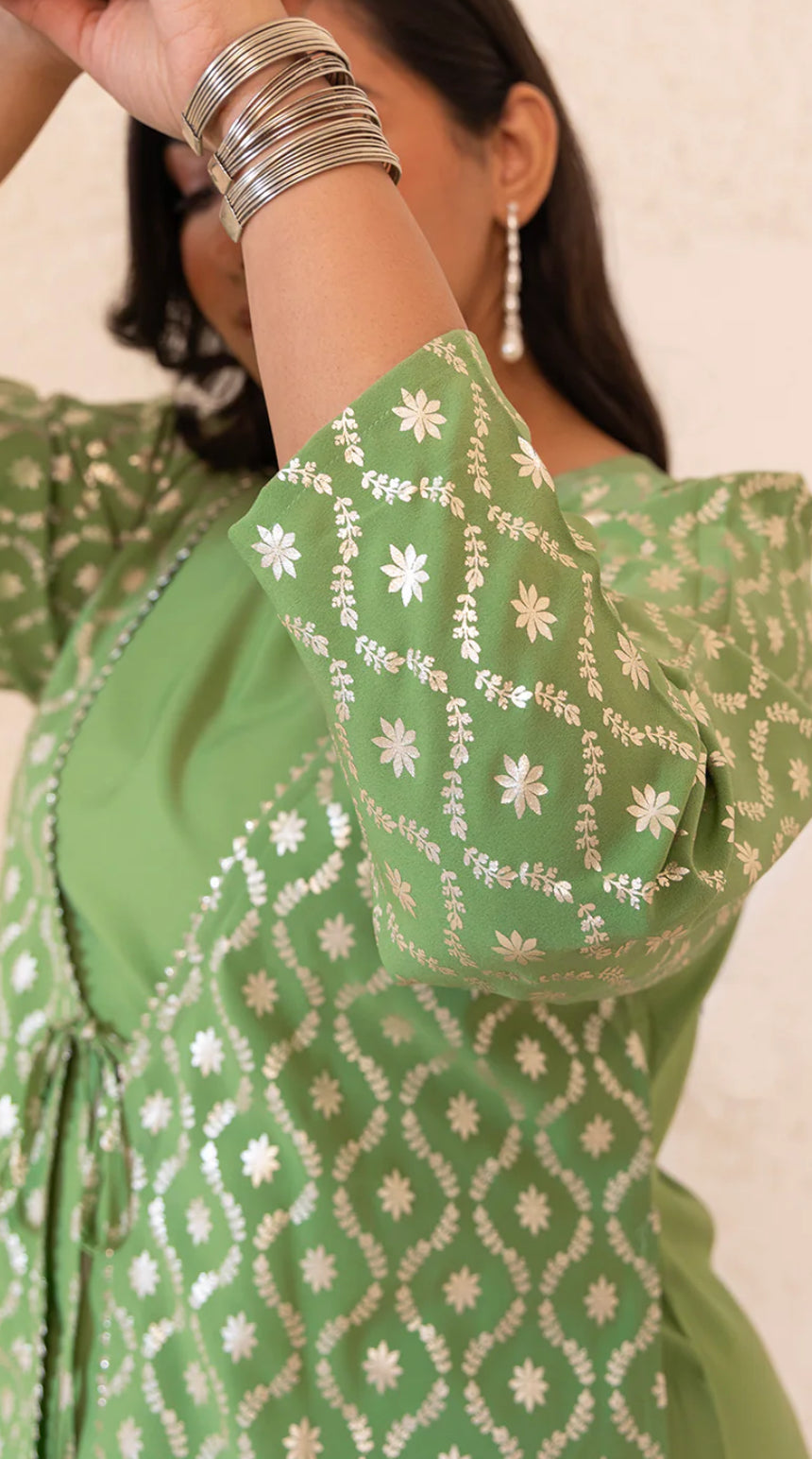 Light Green Crepe Foil Printed A-Line Kurta